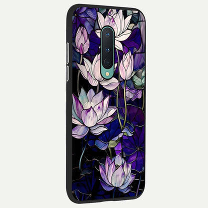  Purple Lotus Pattern back cover For OnePlus 8 slim fit glass case with vibrant aesthetic design