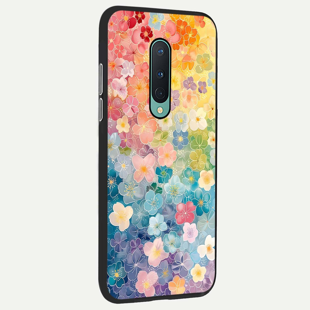  Rainbow Blossom Burst back cover For OnePlus 8 slim fit glass case with vibrant aesthetic design
