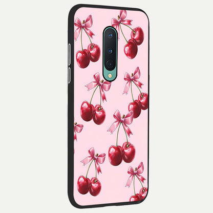  Red Cherries Pattern back cover For OnePlus 8 slim fit glass case with vibrant aesthetic design