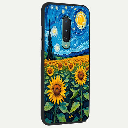  Starry Sunflower Dreams back cover For OnePlus 8 slim fit glass case with vibrant aesthetic design