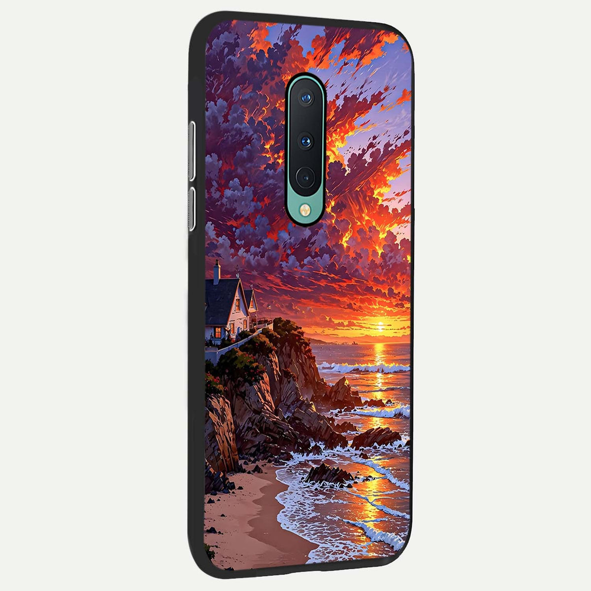  Sunset House By Sea back cover For OnePlus 8 slim fit glass case with vibrant aesthetic design