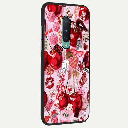  Sweet Cherry Chaos back cover For OnePlus 8 slim fit glass case with vibrant aesthetic design