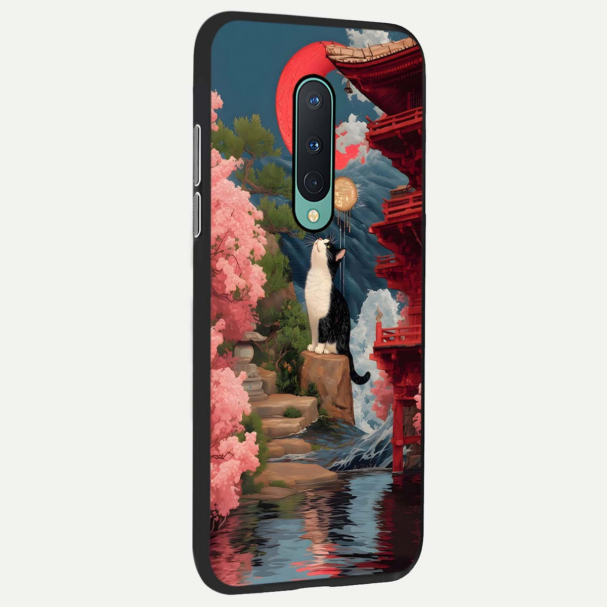  Temple Cat Scenery back cover For OnePlus 8 slim fit glass case with vibrant aesthetic design