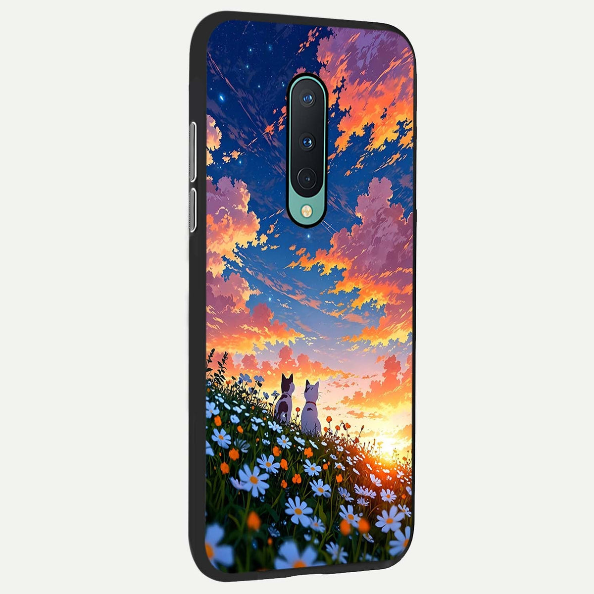  Two Cats Friends back cover For OnePlus 8 slim fit glass case with vibrant aesthetic design