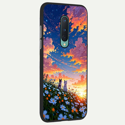  Two Cats Friends back cover For OnePlus 8 slim fit glass case with vibrant aesthetic design