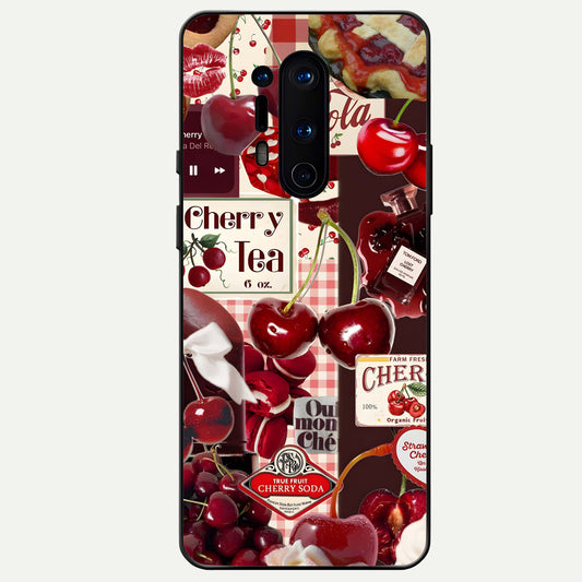  Aesthetic Cherry Tea Glass Case For OnePlus 8 Pro back cover – full design glossy printed glass finish