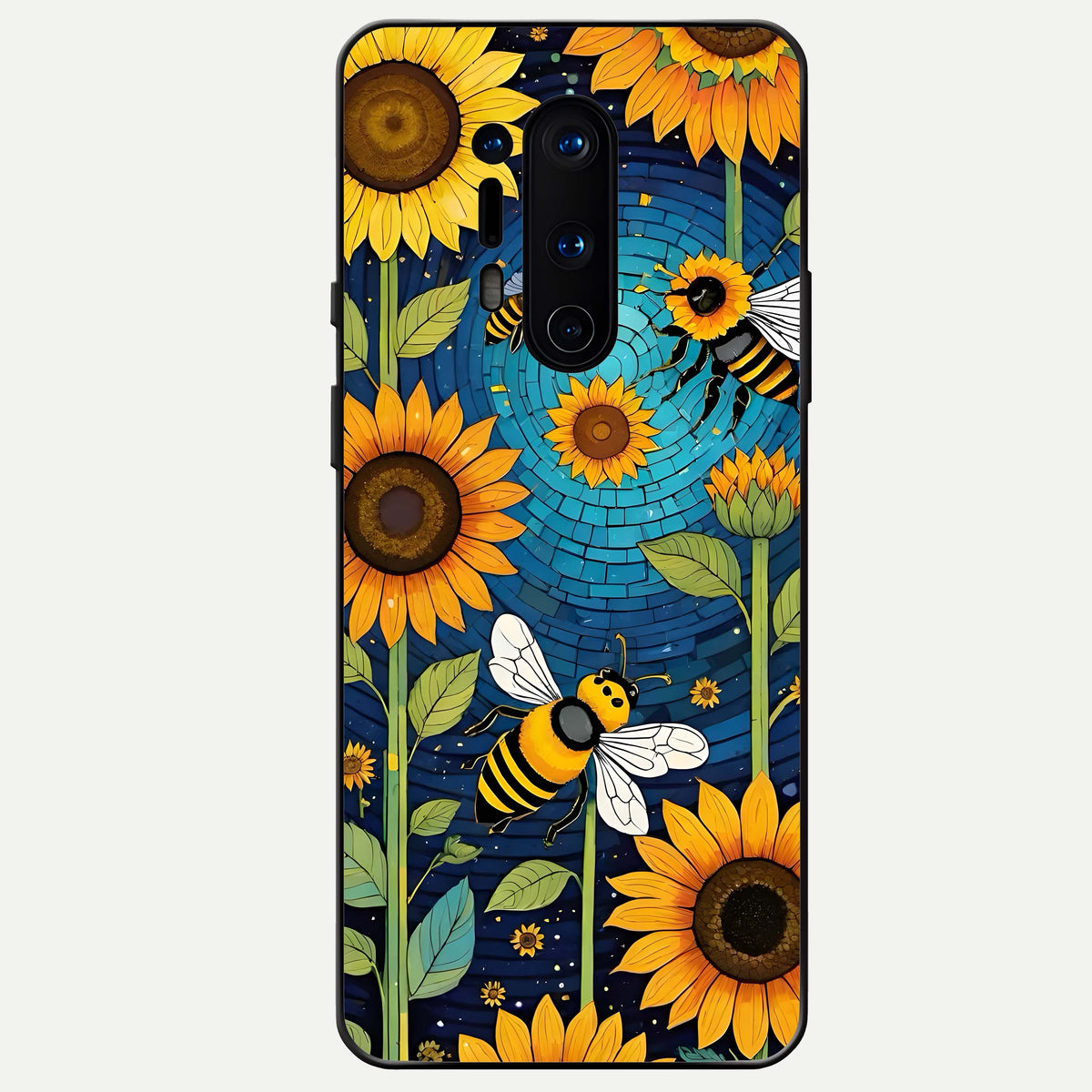  Bees And Sunflowers Glass Case For OnePlus 8 Pro back cover – full design glossy printed glass finish
