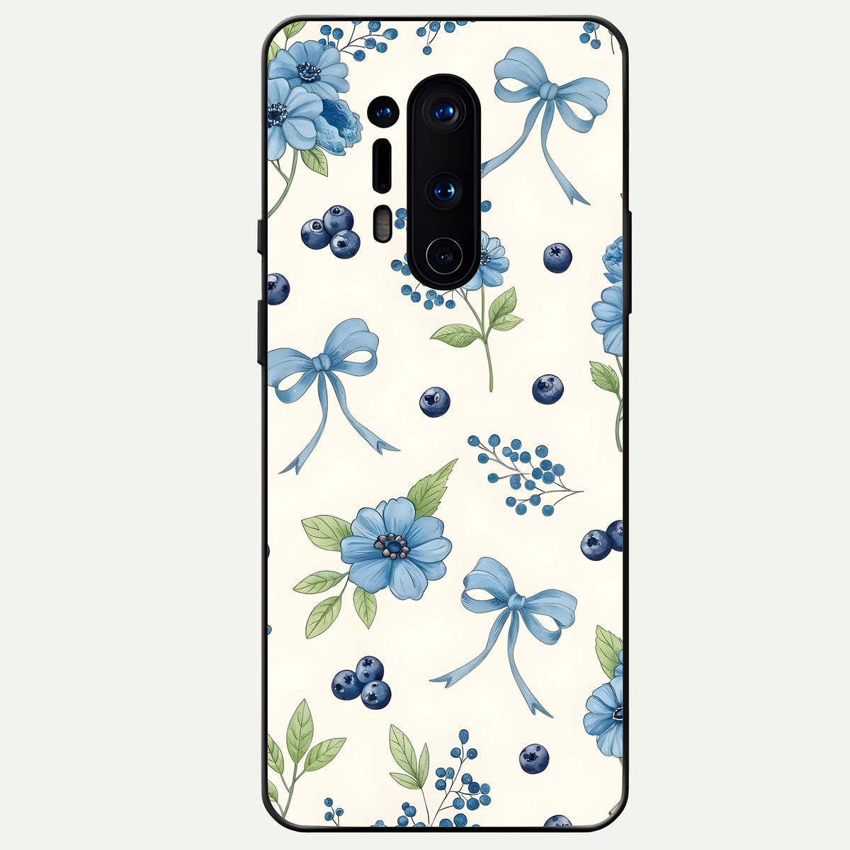  Blue Flower And Bow Glass Case For OnePlus 8 Pro back cover – full design glossy printed glass finish