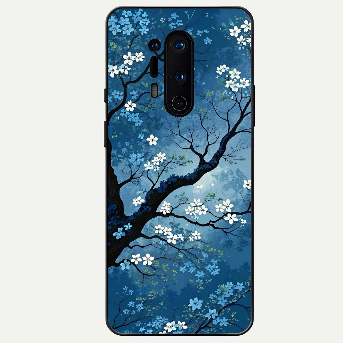  Blue Tree Serenity Glass Case For OnePlus 8 Pro back cover – full design glossy printed glass finish