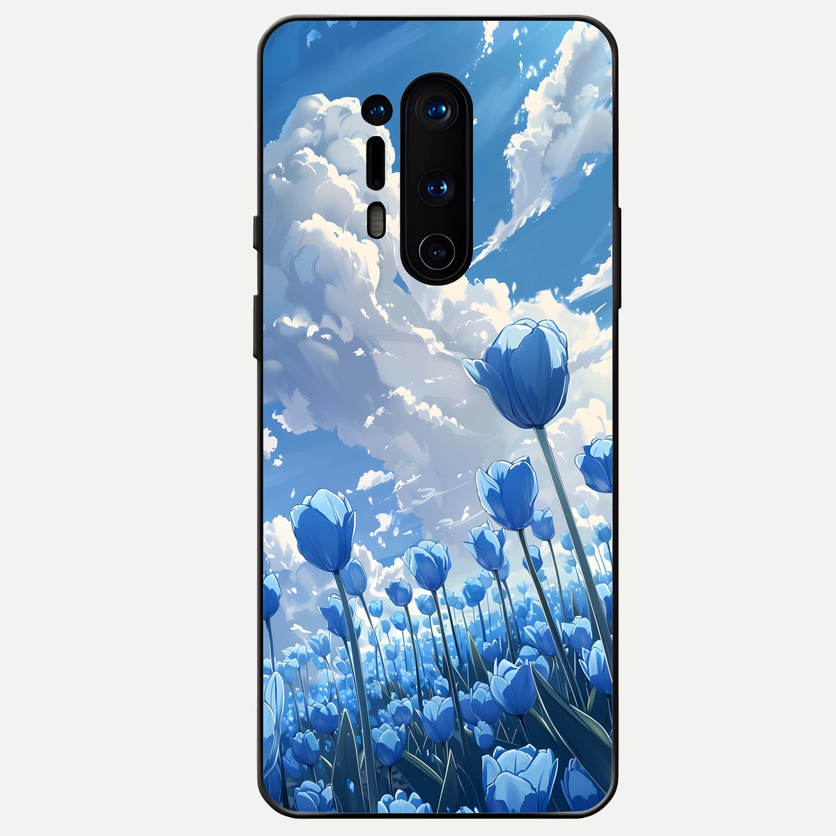  Blue Tulip Clouds Glass Case For OnePlus 8 Pro back cover – full design glossy printed glass finish