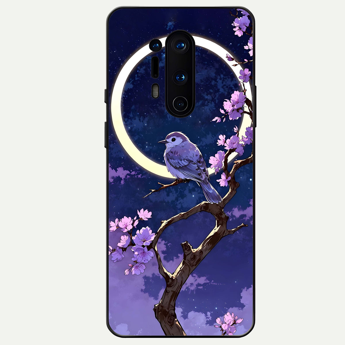  Celestial Bird Blossom Glass Case For OnePlus 8 Pro back cover – full design glossy printed glass finish