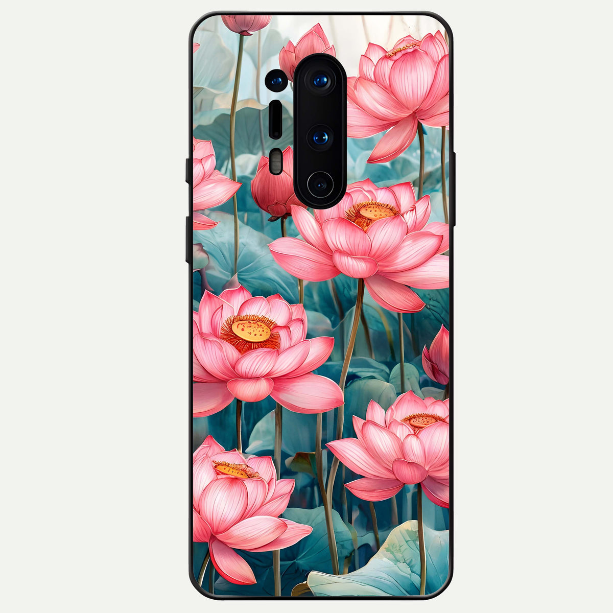  Celestial Pink Lotus Glass Case For OnePlus 8 Pro back cover – full design glossy printed glass finish