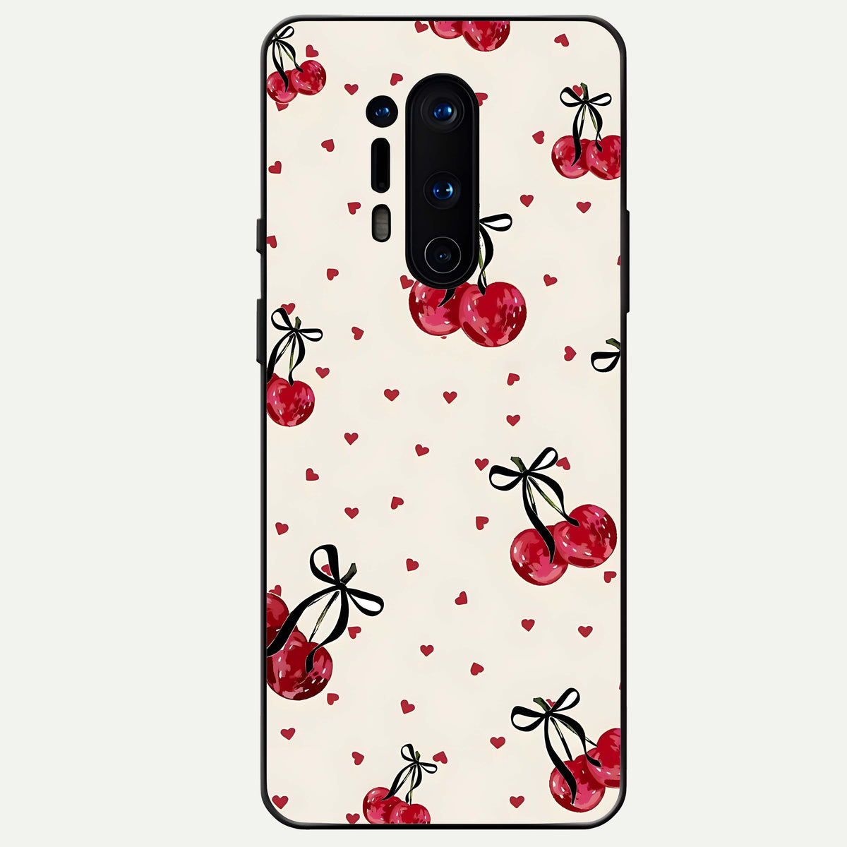  Cherry Heart Bow Glass Case For OnePlus 8 Pro back cover – full design glossy printed glass finish