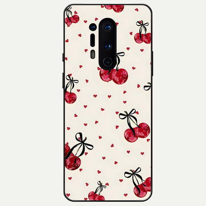  Cherry Heart Bow Glass Case For OnePlus 8 Pro back cover – full design glossy printed glass finish