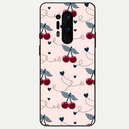  Cherry Heart Line Glass Case For OnePlus 8 Pro back cover – full design glossy printed glass finish
