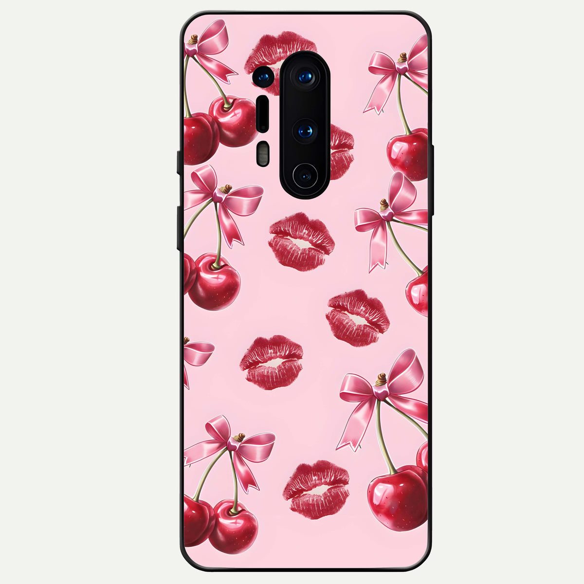  Cherry With Lips Glass Case For OnePlus 8 Pro back cover – full design glossy printed glass finish