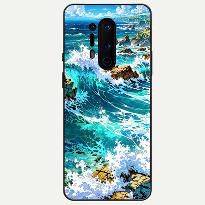  Coastal Blue Waves Glass Case For OnePlus 8 Pro back cover – full design glossy printed glass finish