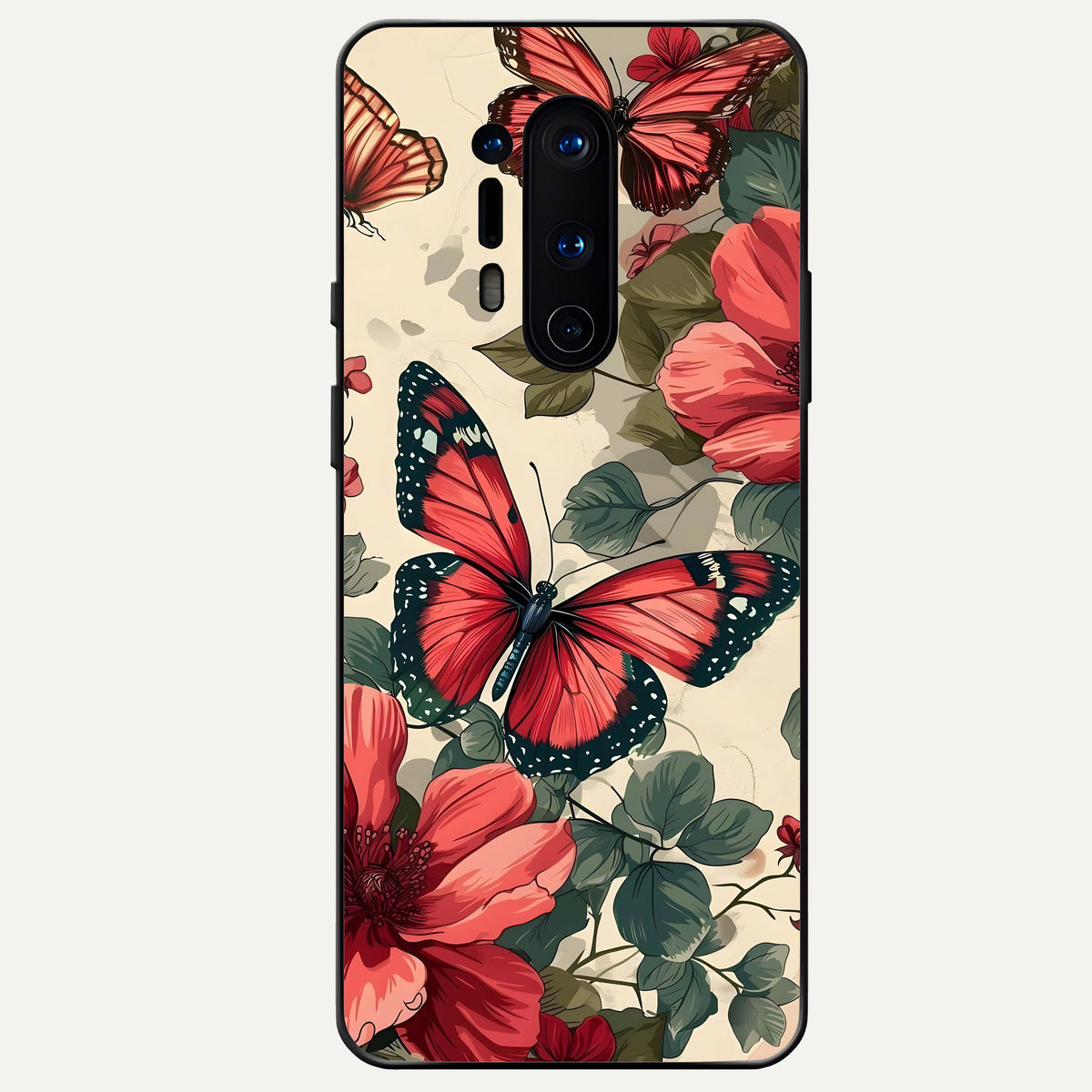  Crimson Butterfly Garden Glass Case For OnePlus 8 Pro back cover – full design glossy printed glass finish