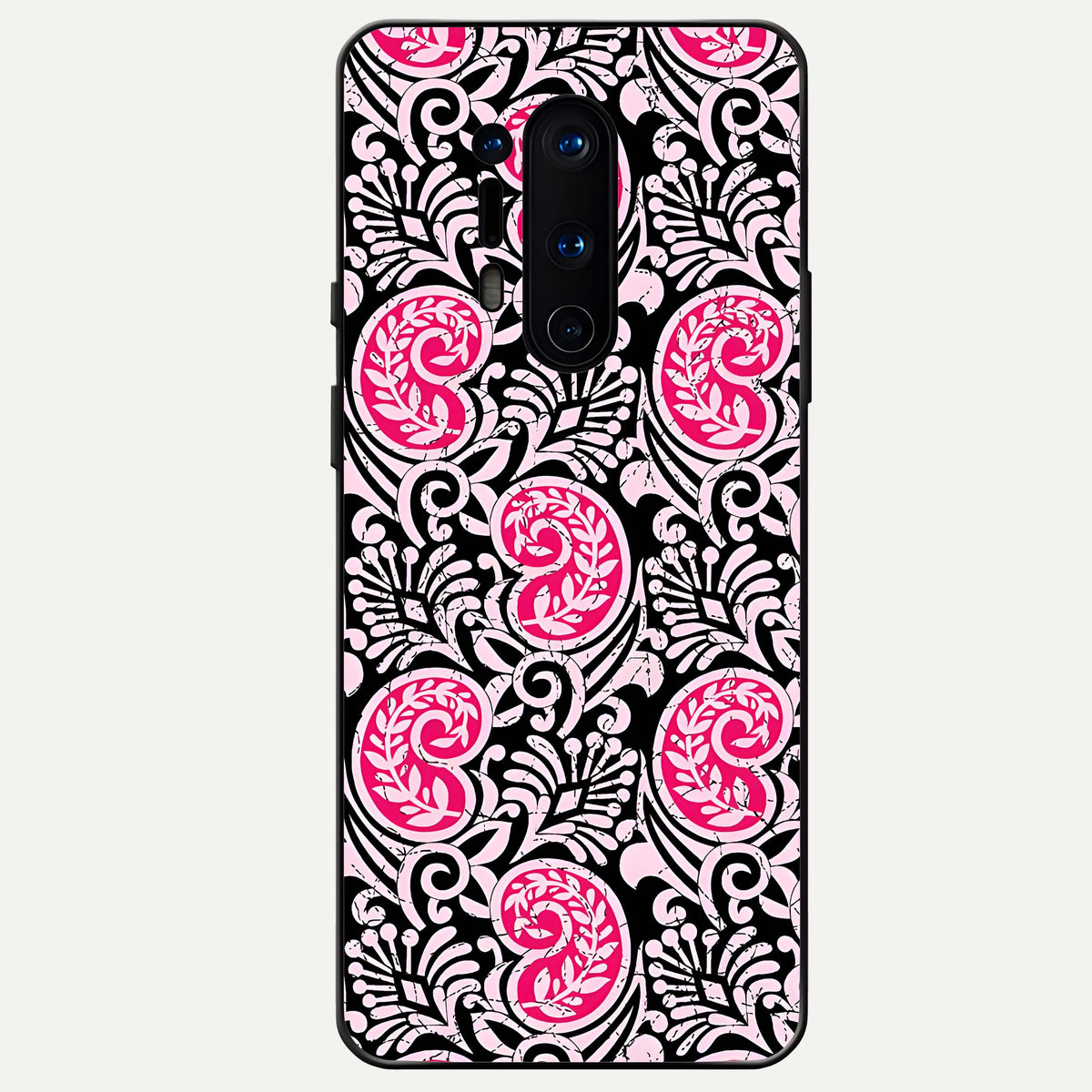  Crimson Paisley Charm Glass Case For OnePlus 8 Pro back cover – full design glossy printed glass finish