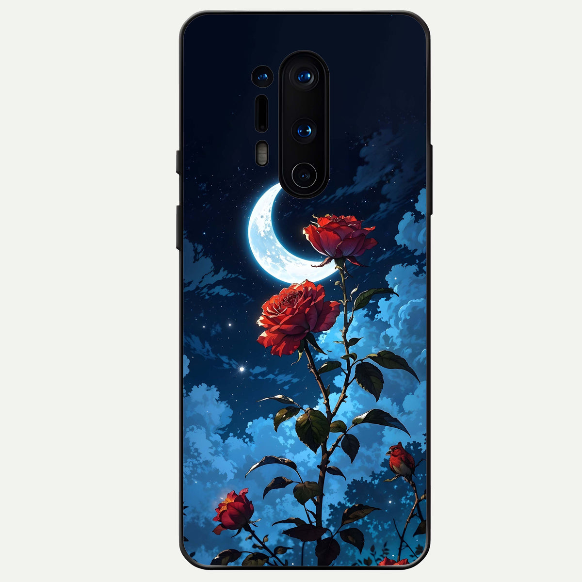  Crimson Rose Moon Glass Case For OnePlus 8 Pro back cover – full design glossy printed glass finish