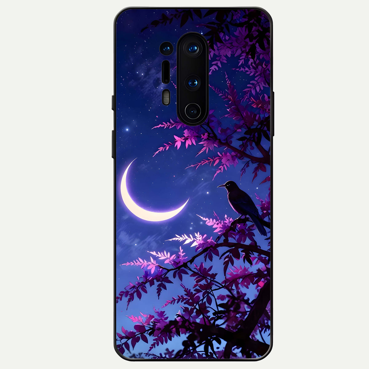 Crow And Moon Scenery Glass Case For OnePlus 8 Pro back cover – full design glossy printed glass finish