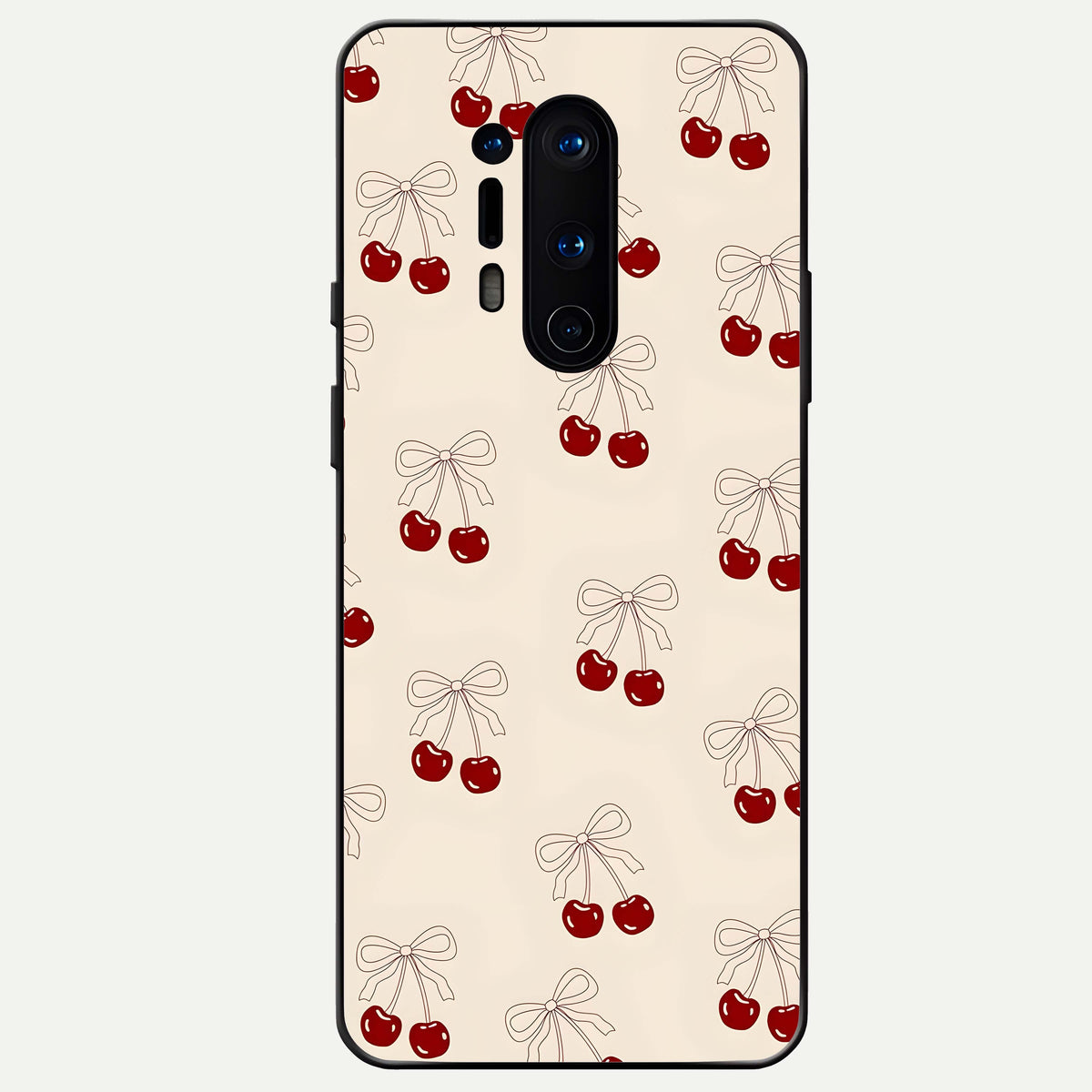  Cute Cherry Pattern Glass Case For OnePlus 8 Pro back cover – full design glossy printed glass finish