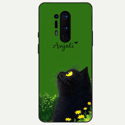  Emerald Cat Custom Name Glass Case For OnePlus 8 Pro back cover – full design glossy printed glass finish