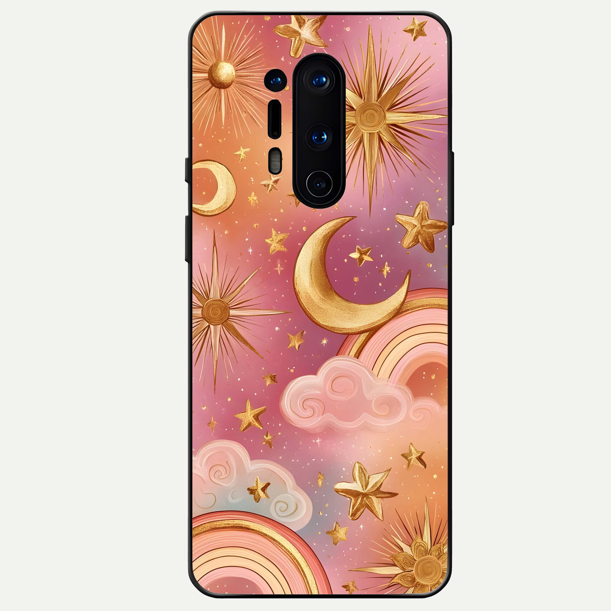  Golden Celestial Dreams Glass Case For OnePlus 8 Pro back cover – full design glossy printed glass finish