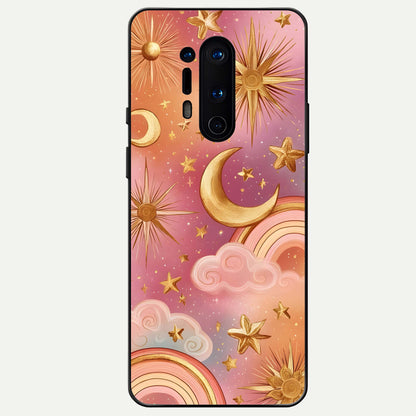  Golden Celestial Dreams Glass Case For OnePlus 8 Pro back cover – full design glossy printed glass finish