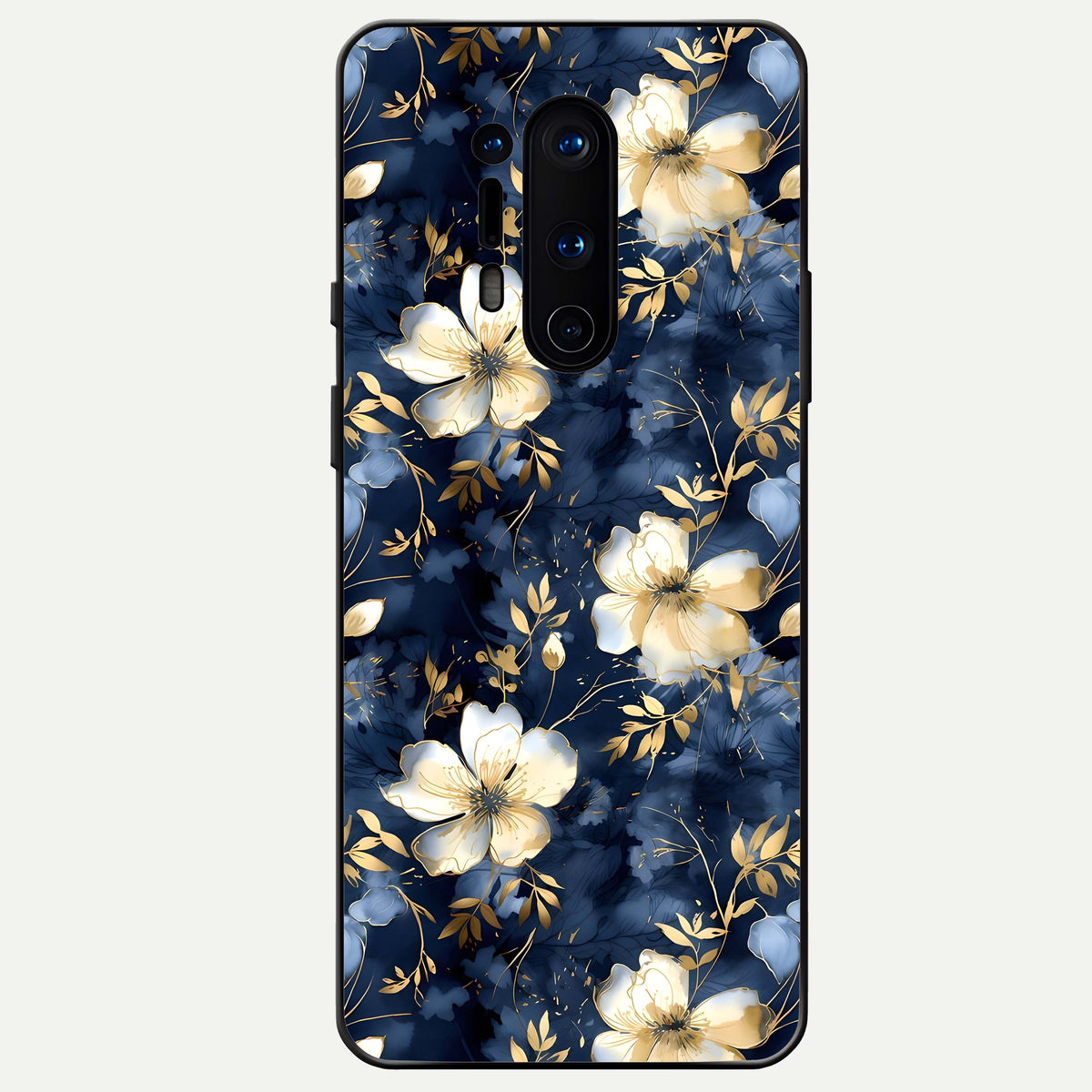  Golden Midnight Bloom Glass Case For OnePlus 8 Pro back cover – full design glossy printed glass finish