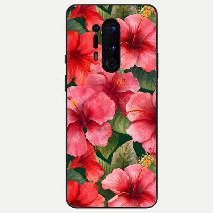  Hibiscus Pattern Glass Case For OnePlus 8 Pro back cover – full design glossy printed glass finish