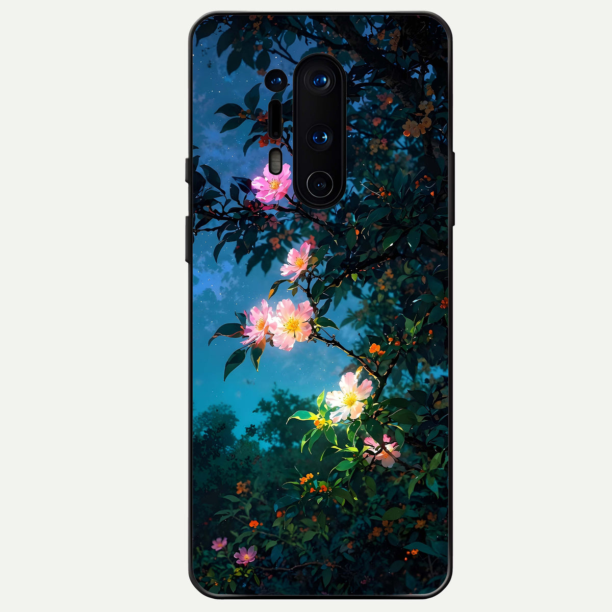  Midnight Bloom Glow Glass Case For OnePlus 8 Pro back cover – full design glossy printed glass finish