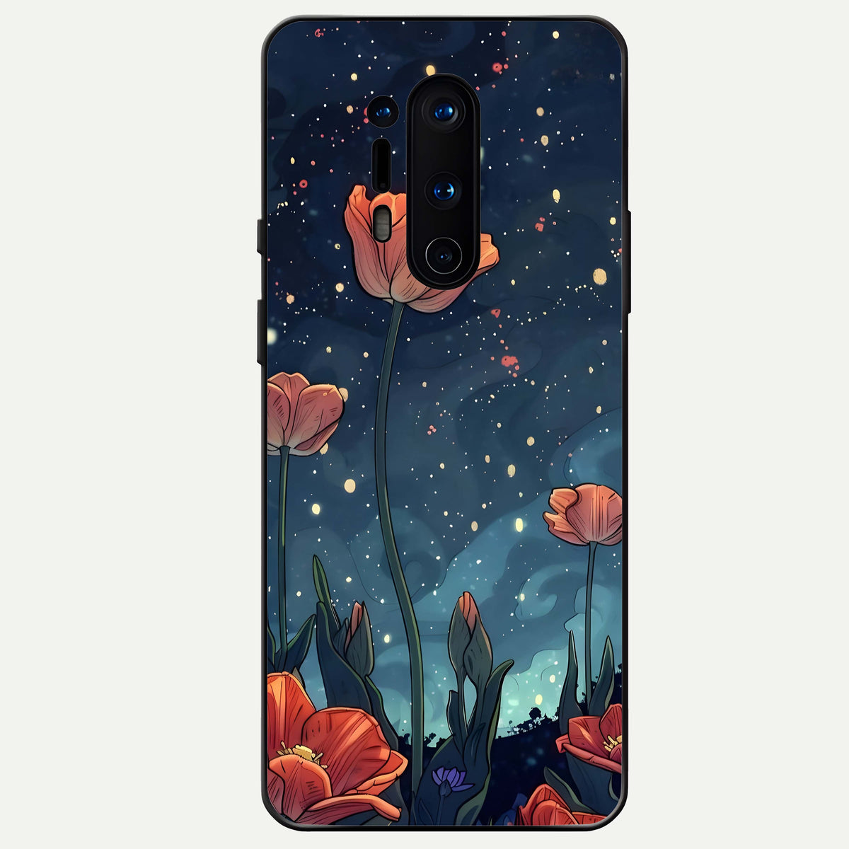  Midnight Tulip Glow Glass Case For OnePlus 8 Pro back cover – full design glossy printed glass finish
