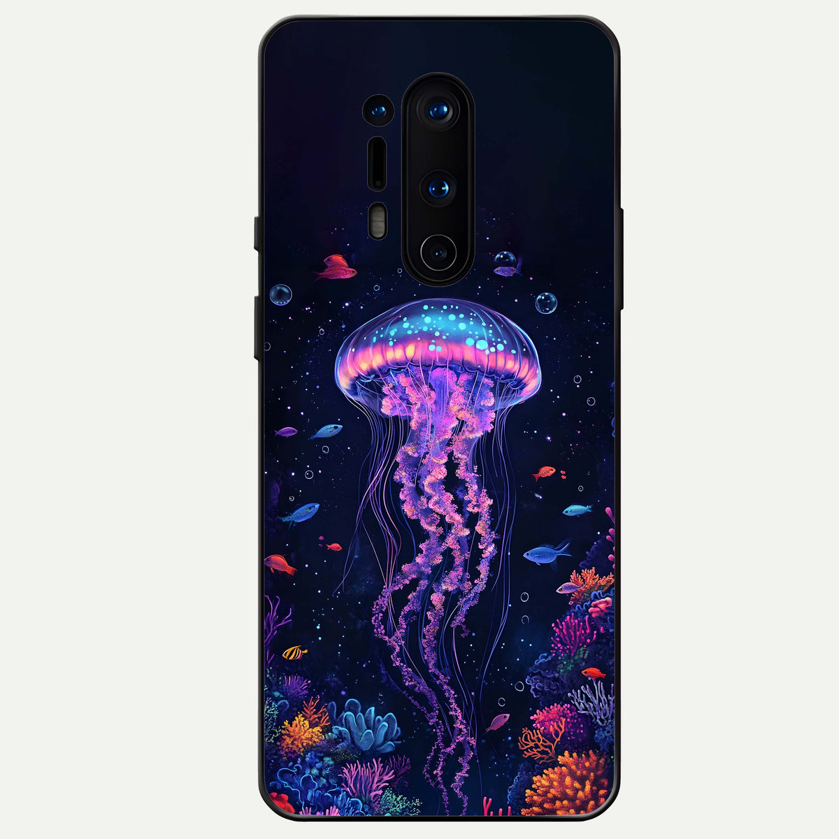  Neon Jellyfish Glass Case For OnePlus 8 Pro back cover – full design glossy printed glass finish