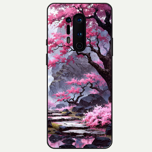  Pink Sunflower Glow Glass Case For OnePlus 8 Pro back cover – full design glossy printed glass finish