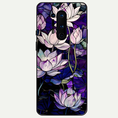  Purple Lotus Pattern Glass Case For OnePlus 8 Pro back cover – full design glossy printed glass finish