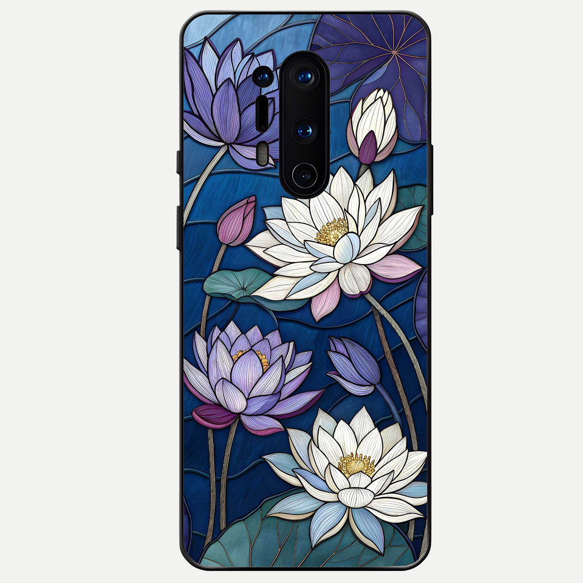 Purple Lotus Stained Glass Case For OnePlus 8 Pro back cover – full design glossy printed glass finish