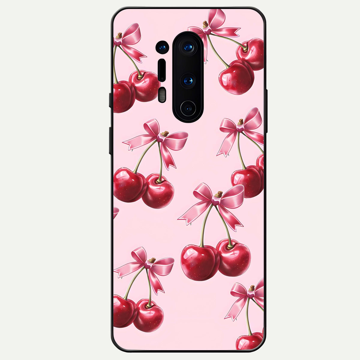  Red Cherries Pattern Glass Case For OnePlus 8 Pro back cover – full design glossy printed glass finish