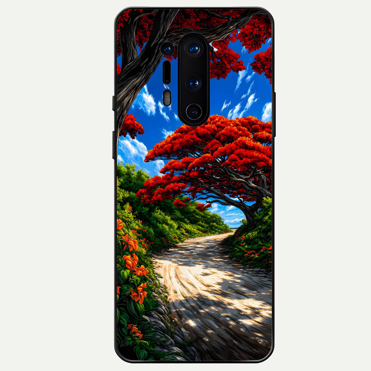  Red Trees Pathway Glass Case For OnePlus 8 Pro back cover – full design glossy printed glass finish