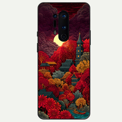 Scarlet Autumn Temple Glass Case For OnePlus 8 Pro back cover – full design glossy printed glass finish
