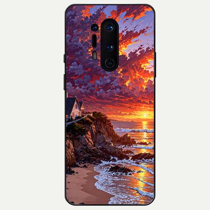  Sunset House By Sea Glass Case For OnePlus 8 Pro back cover – full design glossy printed glass finish