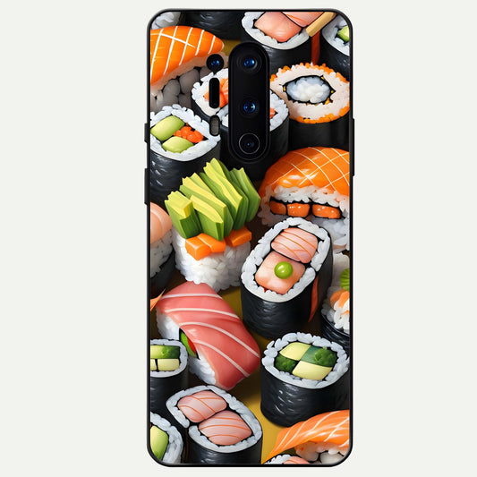  Sushi Food Pattern Glass Case For OnePlus 8 Pro back cover – full design glossy printed glass finish