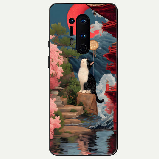  Temple Cat Scenery Glass Case For OnePlus 8 Pro back cover – full design glossy printed glass finish