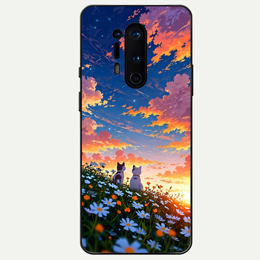  Two Cats Friends Glass Case For OnePlus 8 Pro back cover – full design glossy printed glass finish