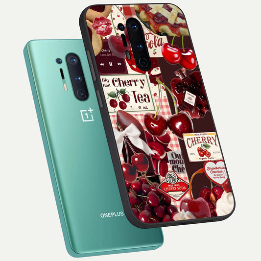  Aesthetic Cherry Tea phone case For OnePlus 8 Pro showing premium glass back cover with detailed artwork