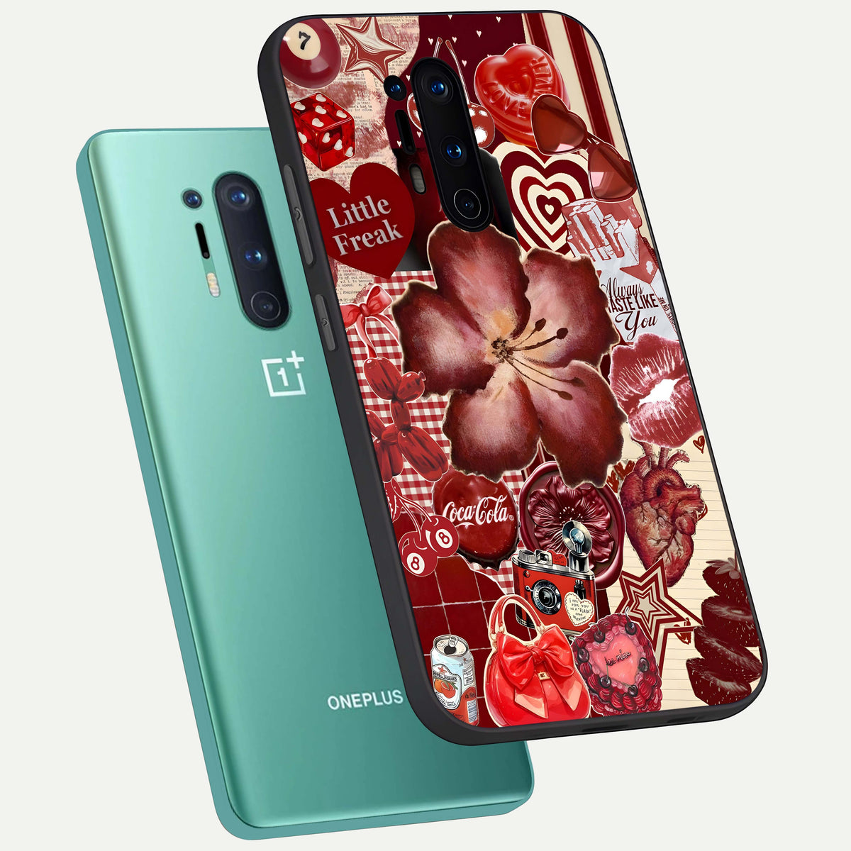  Aesthetic Little Freak phone case For OnePlus 8 Pro showing premium glass back cover with detailed artwork