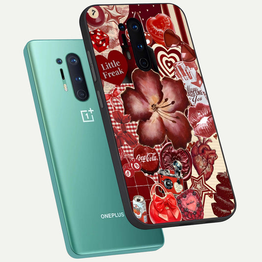  Aesthetic Little Freak phone case For OnePlus 8 Pro showing premium glass back cover with detailed artwork