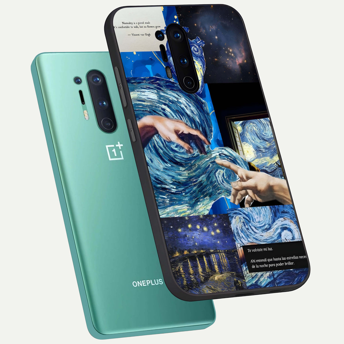  Aesthetic Vando Hands phone case For OnePlus 8 Pro showing premium glass back cover with detailed artwork
