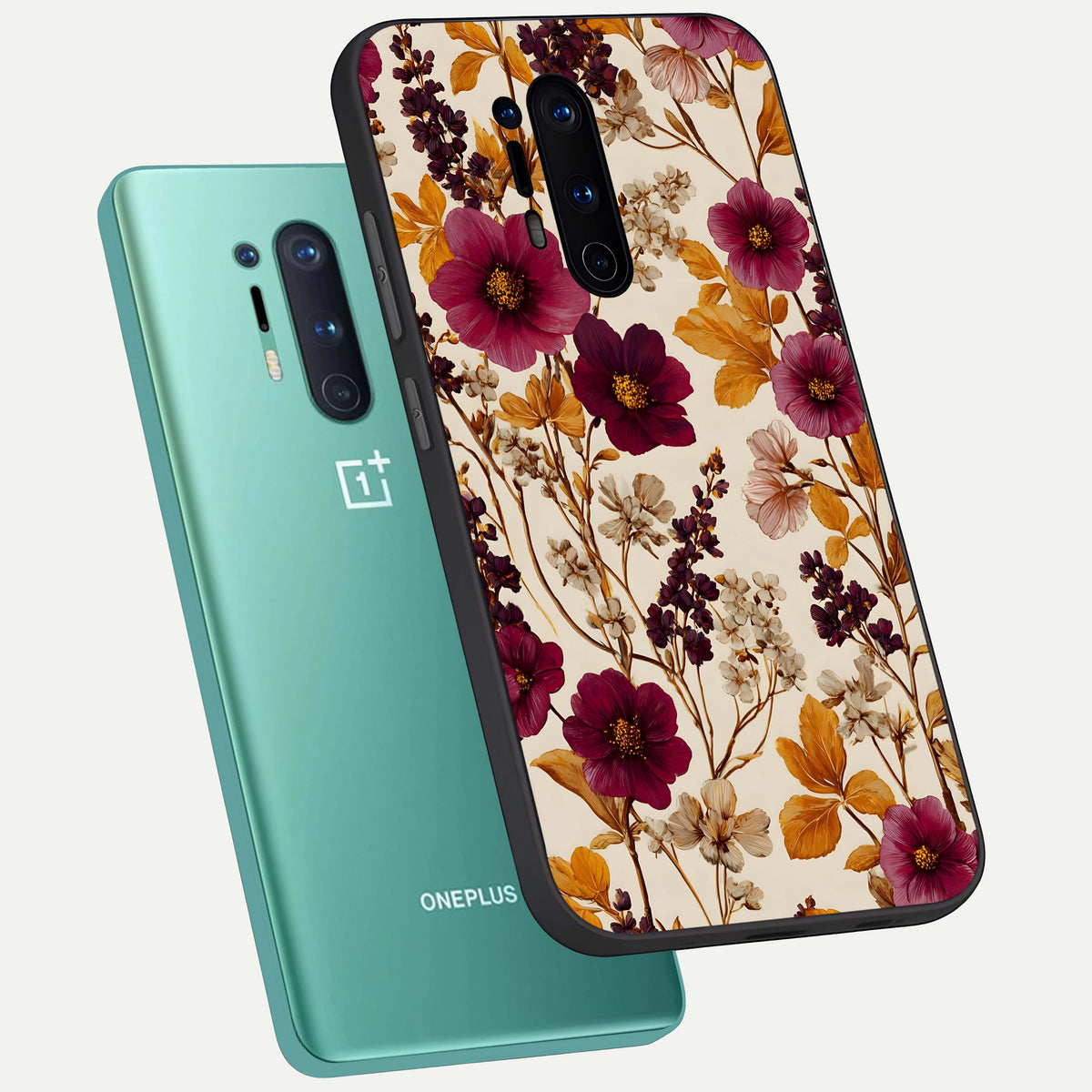  Autumn Wine Bloom phone case For OnePlus 8 Pro showing premium glass back cover with detailed artwork