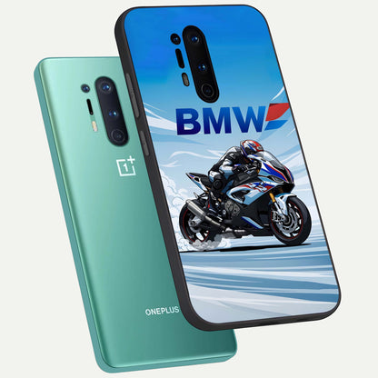  BMW Power Drift phone case For OnePlus 8 Pro showing premium glass back cover with detailed artwork